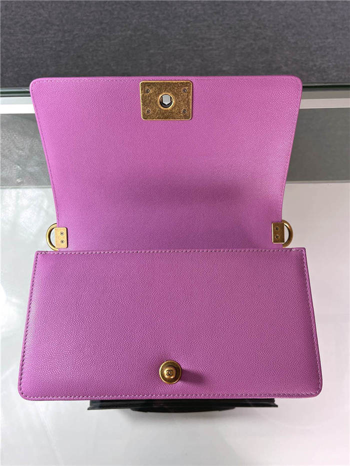 BOY Chanel HANDBAG Grained Calfskin Purple Anti-Gold Metal High