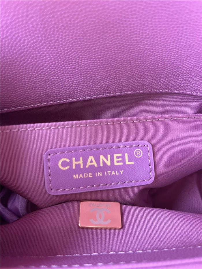 BOY Chanel HANDBAG Grained Calfskin Purple Anti-Gold Metal High