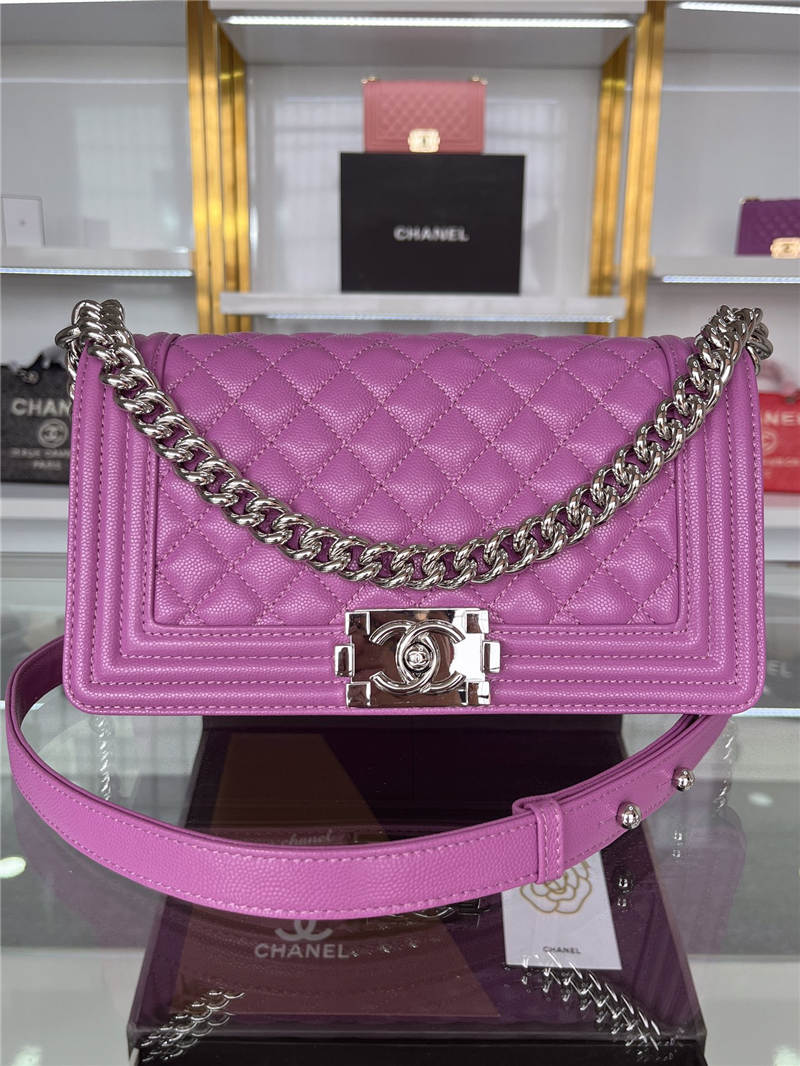 BOY Chanel HANDBAG Grained Calfskin Purple Silver Metal High