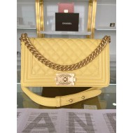 BOY Chanel HANDBAG Grained Calfskin Yellow Matt-Gold Metal High