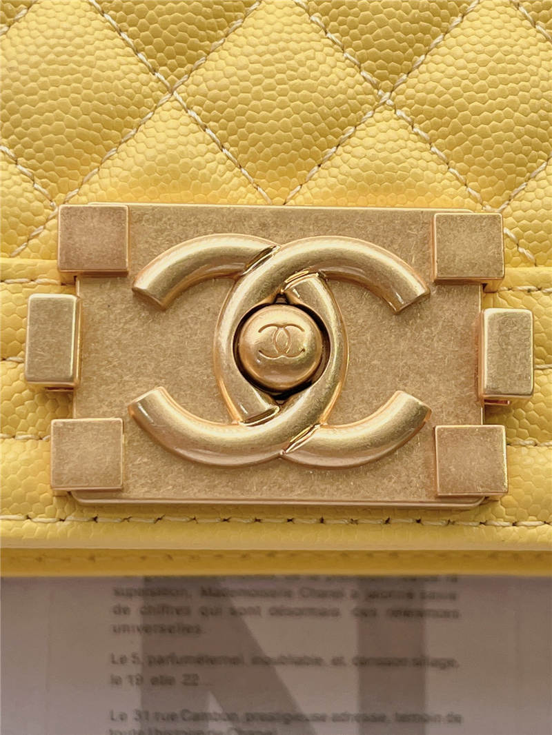 BOY Chanel HANDBAG Grained Calfskin Yellow Matt-Gold Metal High