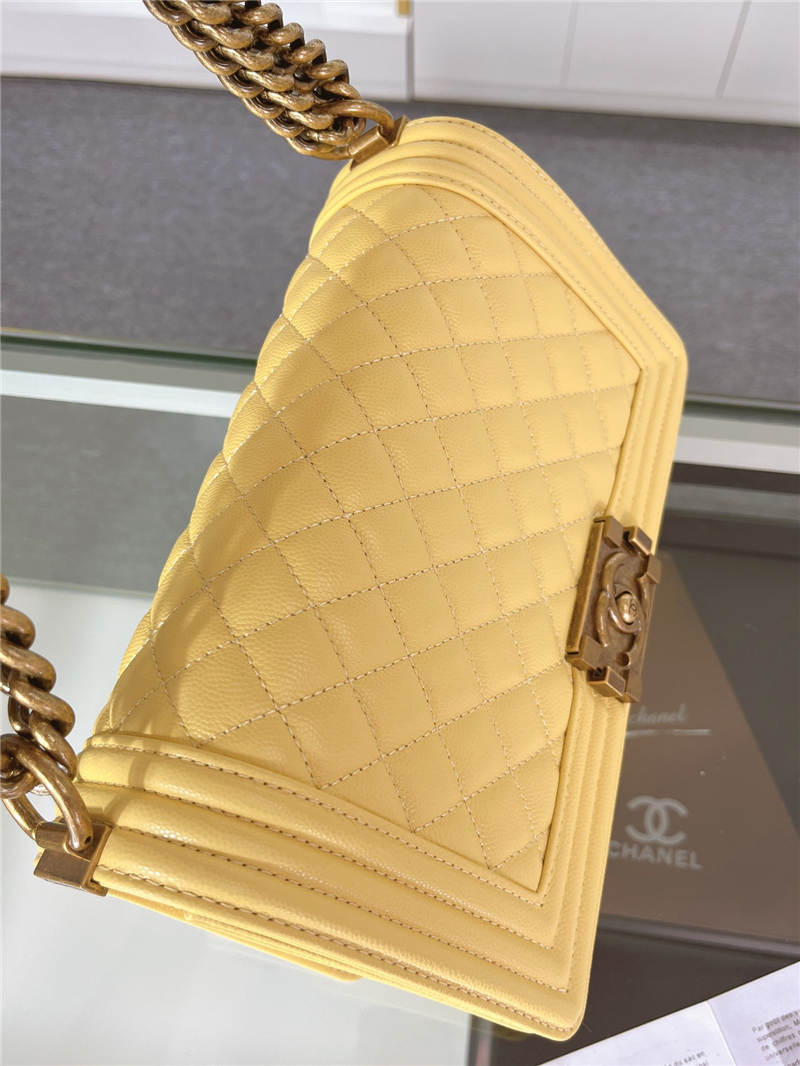 BOY Chanel HANDBAG Grained Calfskin Yellow Anti-Gold Metal High