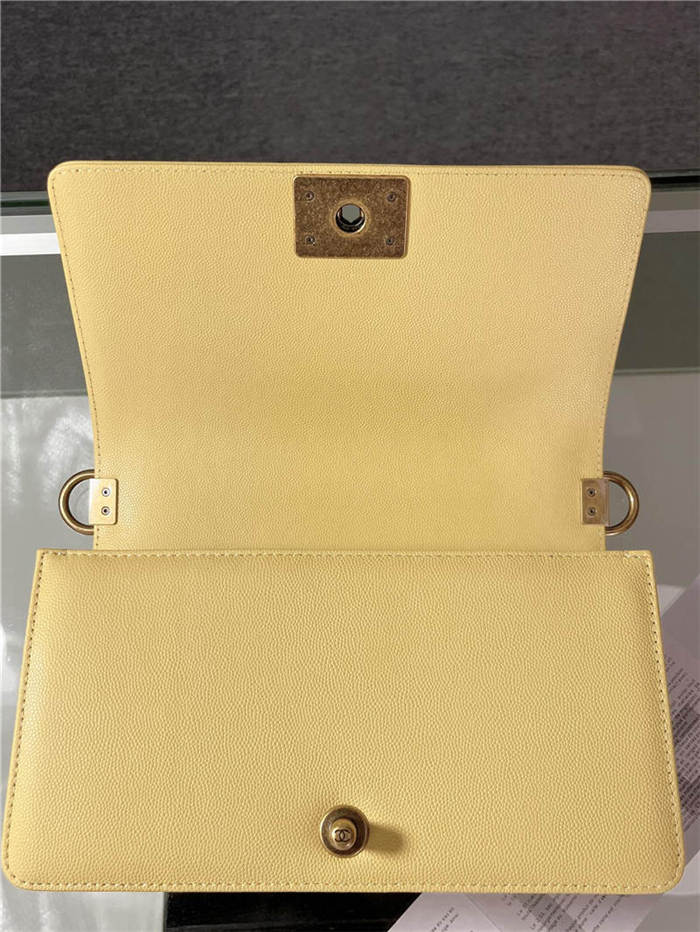 BOY Chanel HANDBAG Grained Calfskin Yellow Anti-Gold Metal High