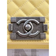 BOY Chanel HANDBAG Grained Calfskin Yellow Anti-Silver Metal High