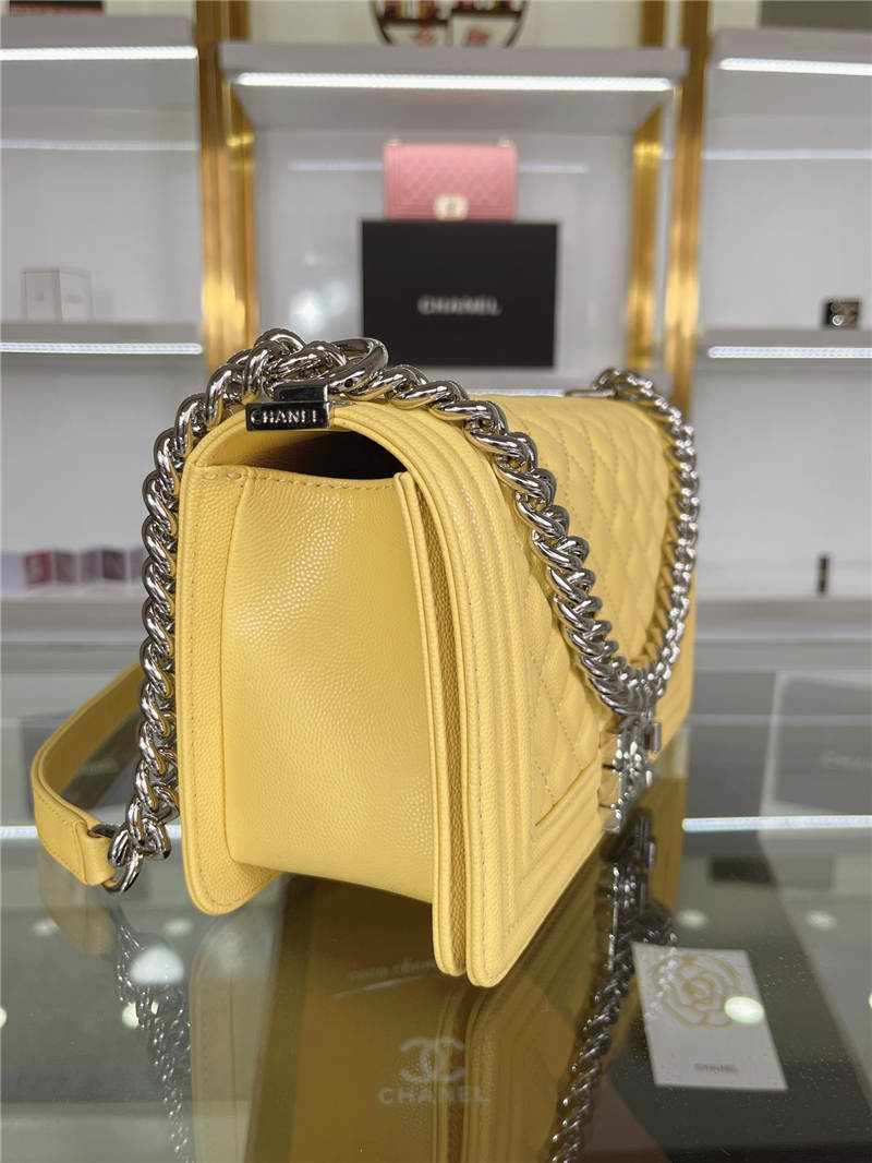 BOY Chanel HANDBAG Grained Calfskin Yellow Silver Metal High