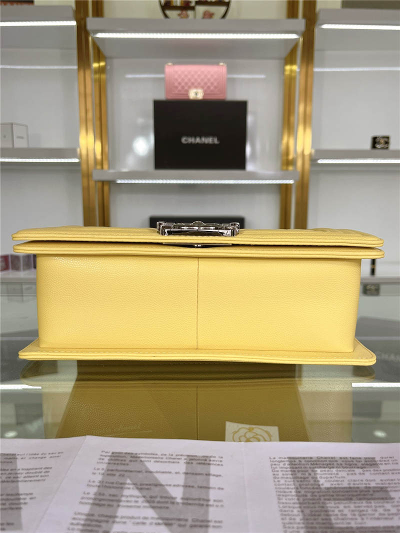 BOY Chanel HANDBAG Grained Calfskin Yellow Silver Metal High