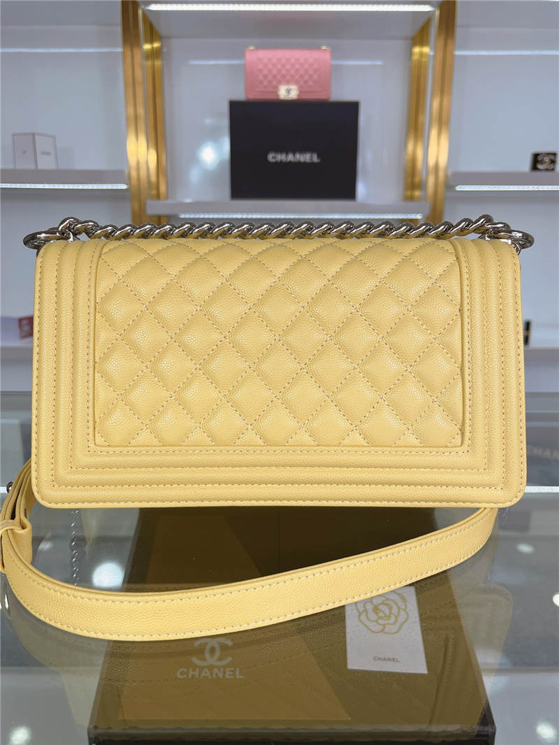 BOY Chanel HANDBAG Grained Calfskin Yellow Silver Metal High