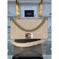 BOY Chanel HANDBAG Grained Calfskin Beige Gold Metal High