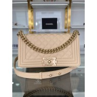 BOY Chanel HANDBAG Grained Calfskin Beige Matt-Gold Metal High