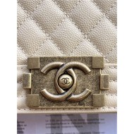 BOY Chanel HANDBAG Grained Calfskin Beige Anti-Gold Metal High