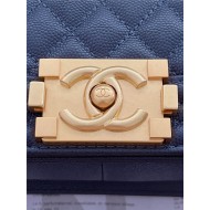 BOY Chanel HANDBAG Grained Calfskin Navy Blue Matt-Gold Metal High