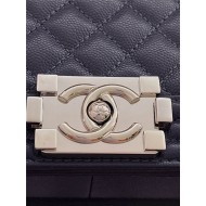 BOY Chanel HANDBAG Grained Calfskin Navy Blue Silver Metal High