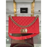 BOY Chanel HANDBAG Grained Calfskin Red Gold Metal High