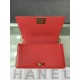 BOY Chanel HANDBAG Grained Calfskin Red Anti-Gold Metal High