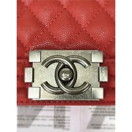 BOY Chanel HANDBAG Grained Calfskin Red Anti-Silver Metal High