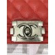 BOY Chanel HANDBAG Grained Calfskin Red Anti-Silver Metal High