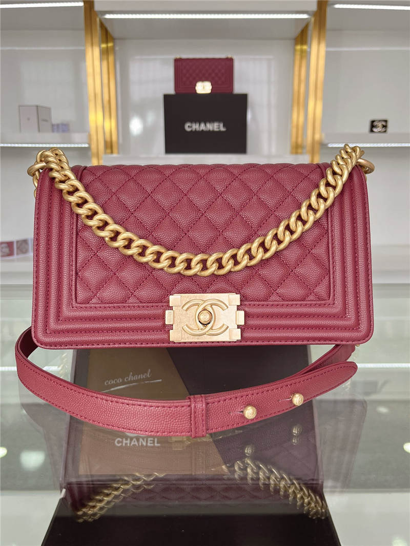 BOY Chanel HANDBAG Grained Calfskin Wine Matt-Gold Metal High