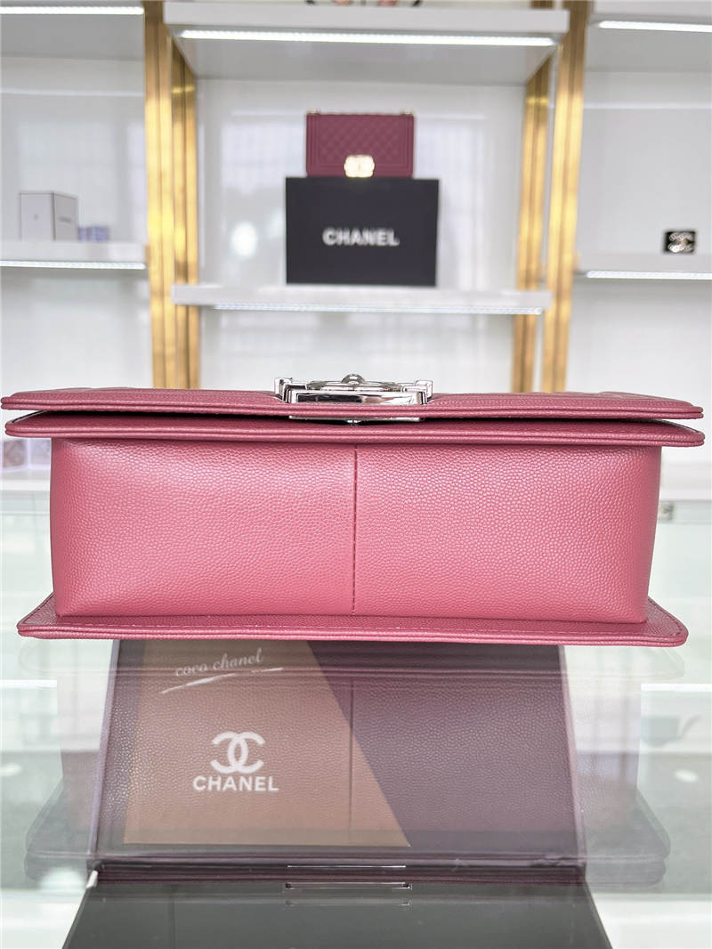 BOY Chanel HANDBAG Grained Calfskin Wine Silver Metal High