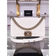 BOY Chanel HANDBAG Grained Calfskin White Gold Metal High