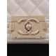 BOY Chanel HANDBAG Grained Calfskin White Gold Metal High