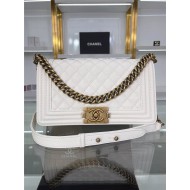 BOY Chanel HANDBAG Grained Calfskin White Anti-Gold Metal High