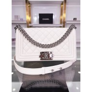 BOY Chanel HANDBAG Grained Calfskin White Silver Metal High