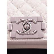 BOY Chanel HANDBAG Grained Calfskin White Silver Metal High