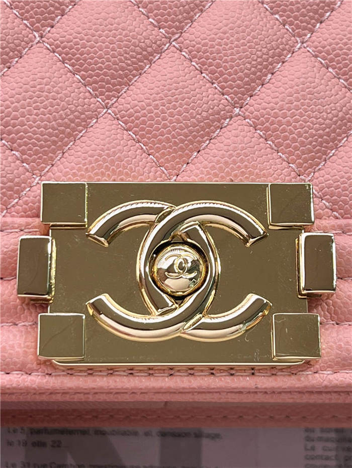 BOY Chanel HANDBAG Grained Calfskin Pink Gold Metal High