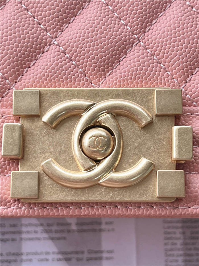 BOY Chanel HANDBAG Grained Calfskin Pink Matt-Gold Metal High