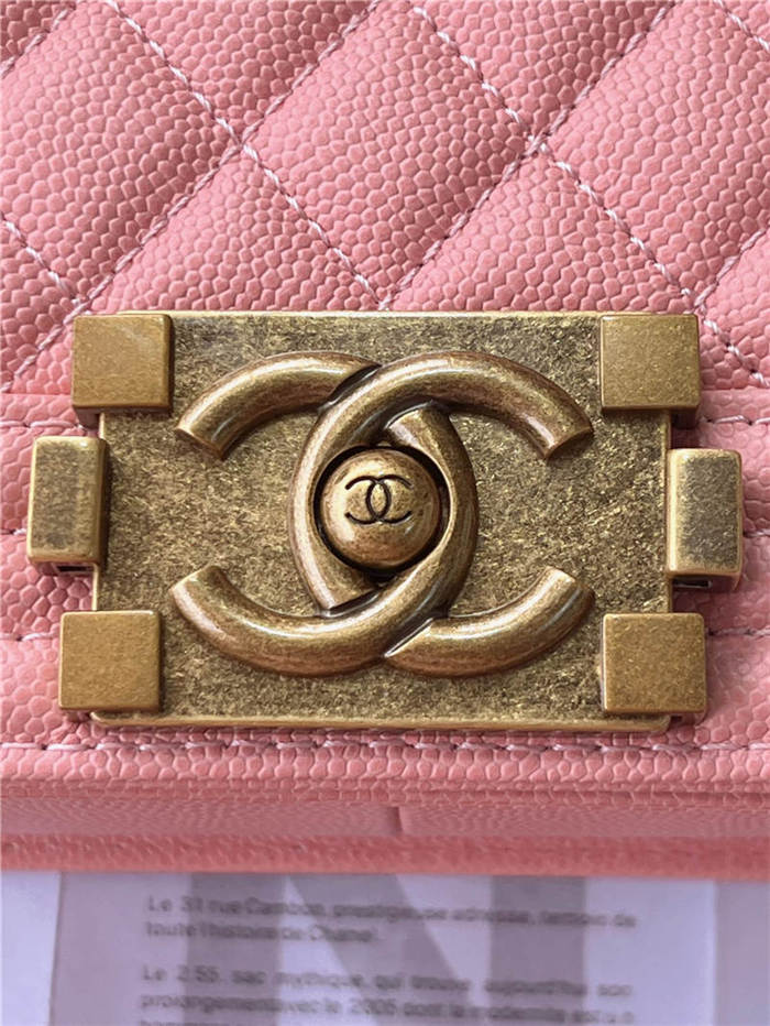 BOY Chanel HANDBAG Grained Calfskin Pink Anti-Gold Metal High