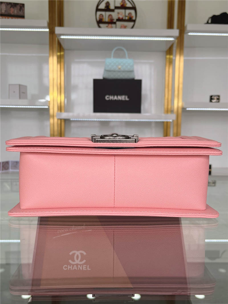 BOY Chanel HANDBAG Grained Calfskin Pink Anti-Silver Metal High