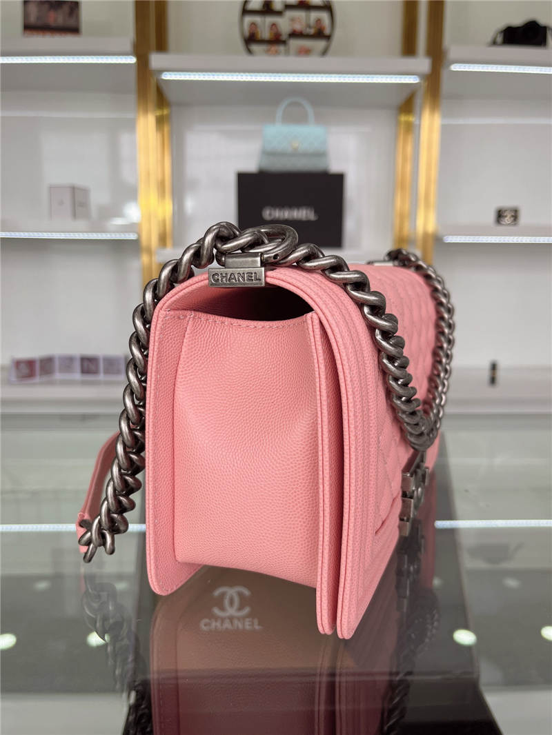 BOY Chanel HANDBAG Grained Calfskin Pink Anti-Silver Metal High