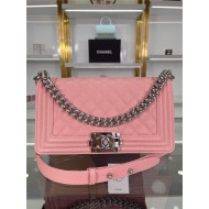 BOY Chanel HANDBAG Grained Calfskin Pink Silver Metal High