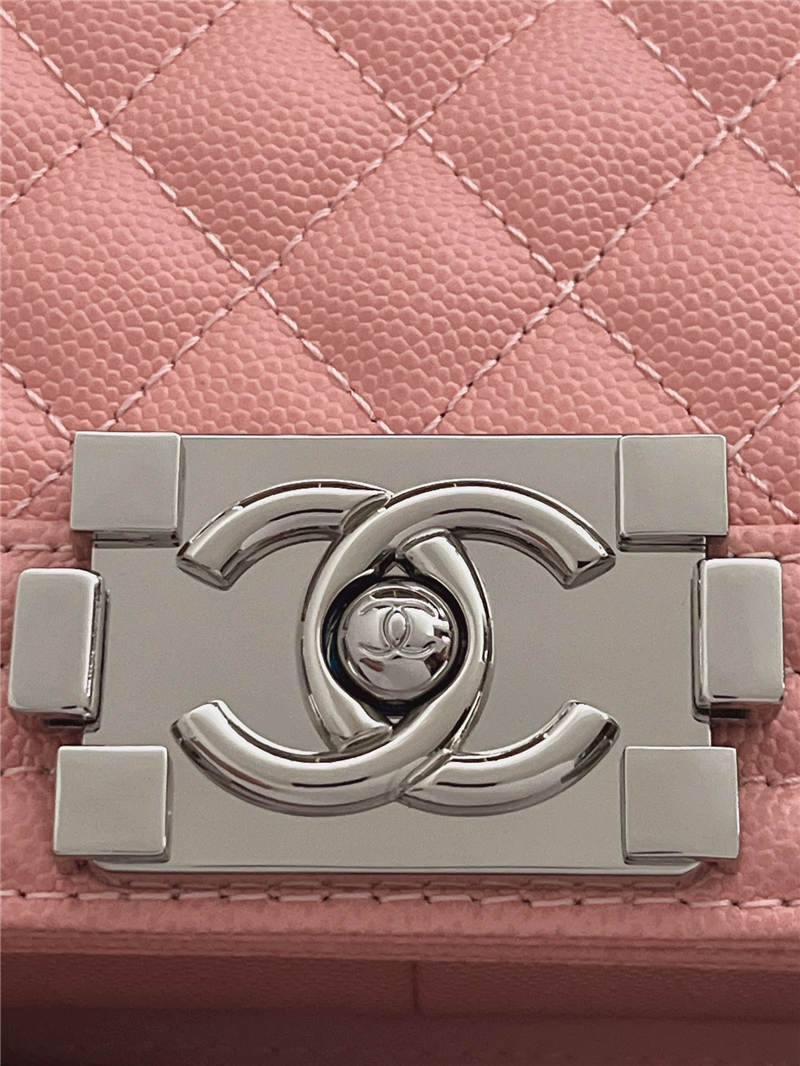 BOY Chanel HANDBAG Grained Calfskin Pink Silver Metal High