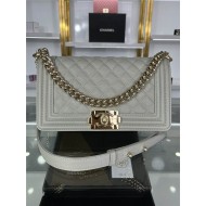 BOY Chanel HANDBAG Grained Calfskin Grey Gold Metal High