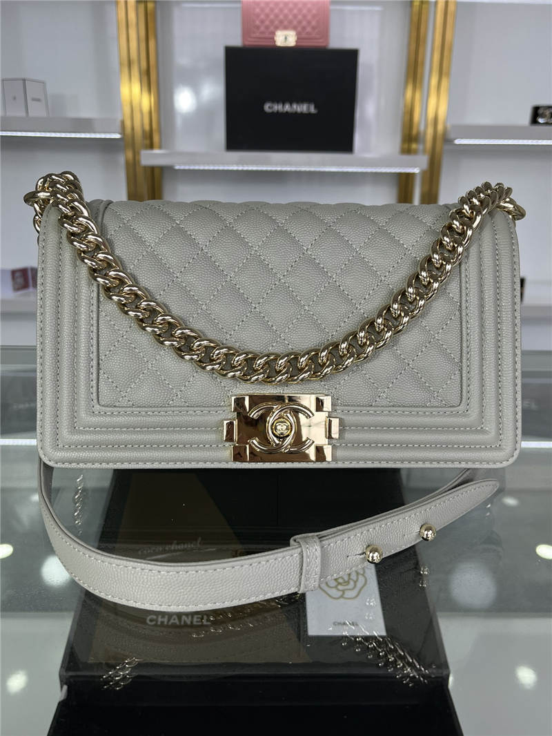 BOY Chanel HANDBAG Grained Calfskin Grey Gold Metal High