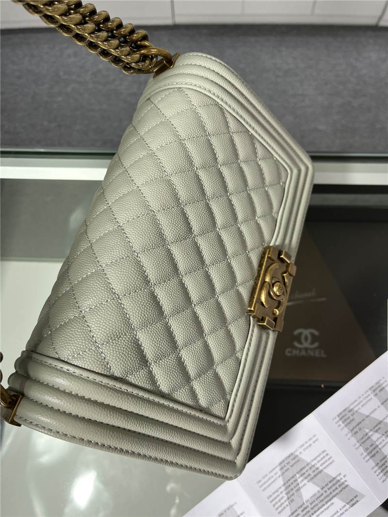 BOY Chanel HANDBAG Grained Calfskin Grey Anti-Gold Metal High