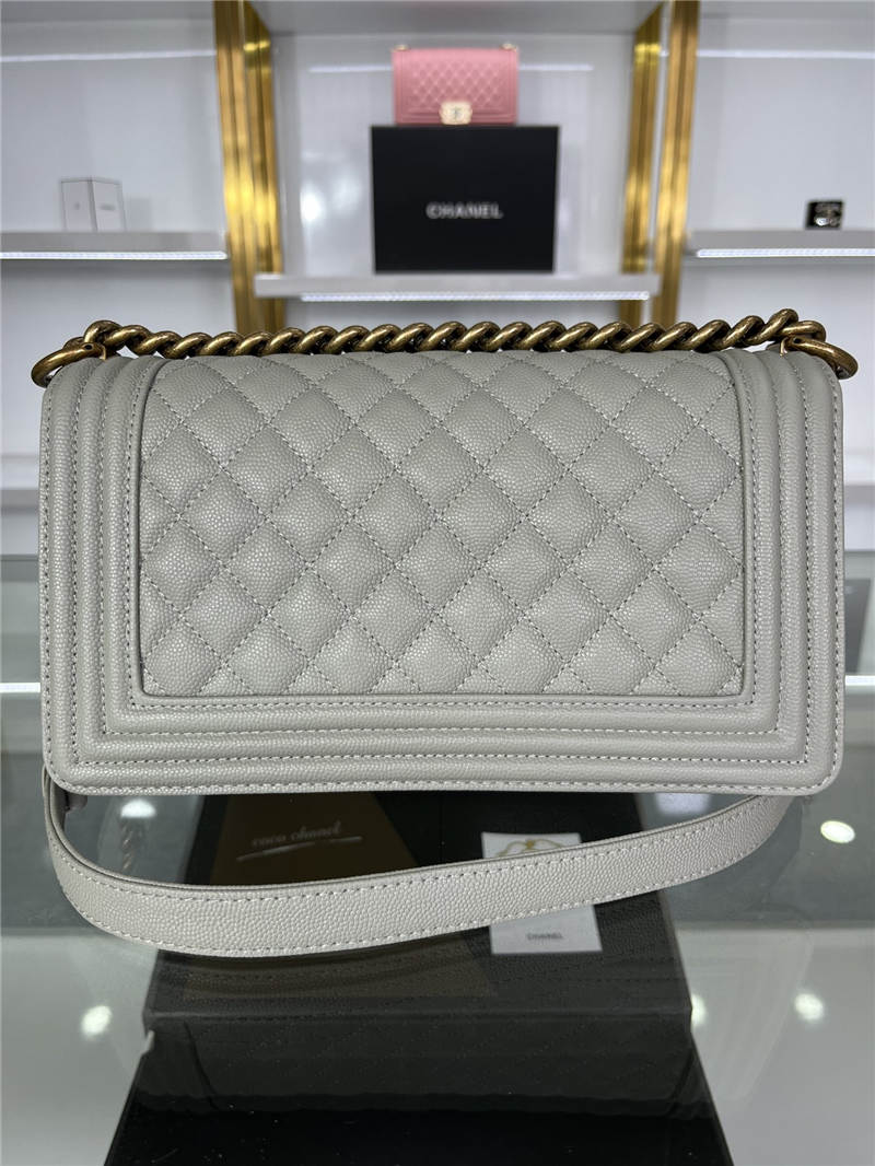 BOY Chanel HANDBAG Grained Calfskin Grey Anti-Gold Metal High