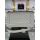 BOY Chanel HANDBAG Grained Calfskin Grey Anti-Gold Metal High