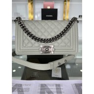 BOY Chanel HANDBAG Grained Calfskin Grey Anti-Silver Metal High