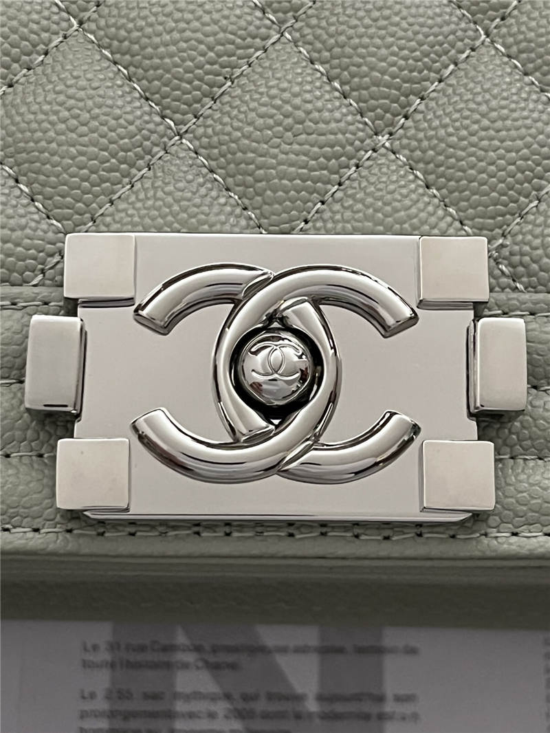 BOY Chanel HANDBAG Grained Calfskin Grey Silver Metal High