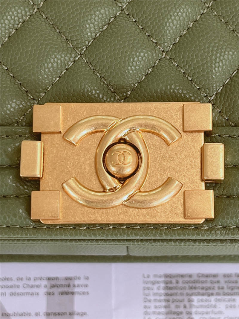 BOY Chanel HANDBAG Grained Calfskin Olive Matt-Gold Metal High