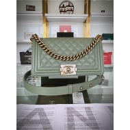 BOY Chanel HANDBAG Grained Calfskin Olive Anti-Gold Metal High