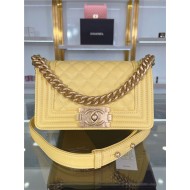 SMALL BOY Chanel HANDBAG Grained Calfskin Yellow Matt-Gold Metal High