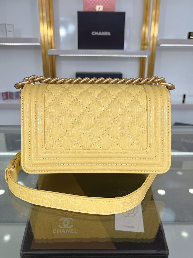 SMALL BOY Chanel HANDBAG Grained Calfskin Yellow Matt-Gold Metal High