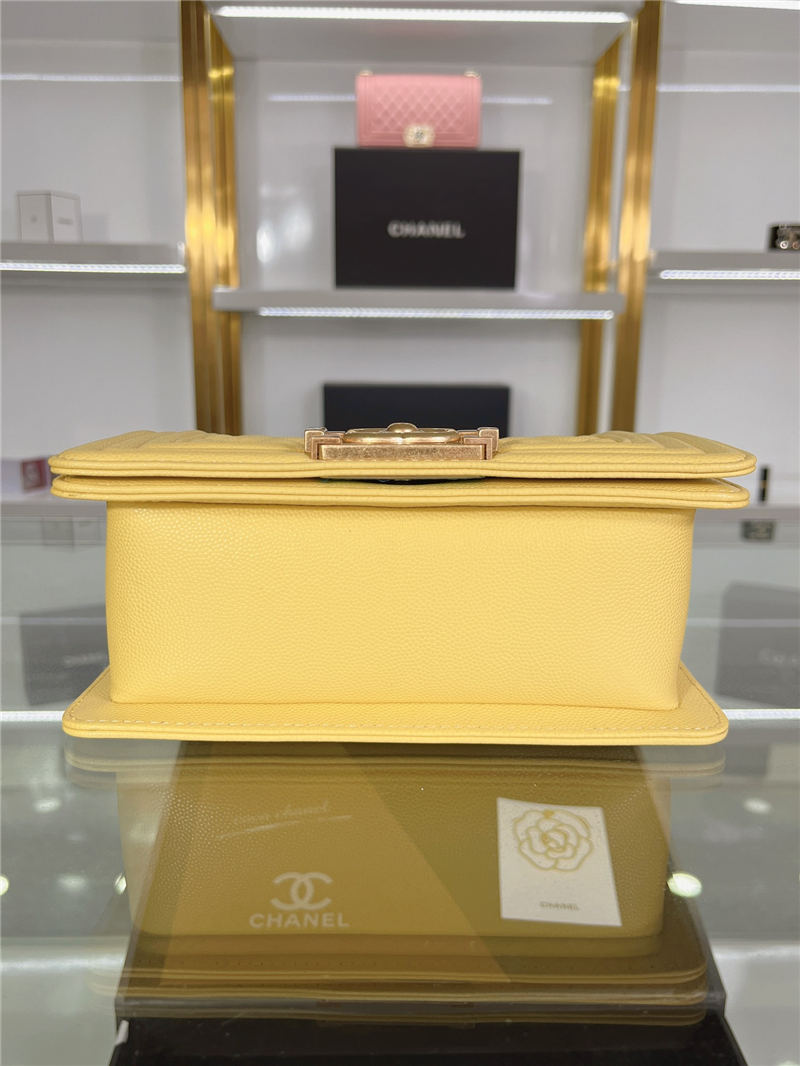 SMALL BOY Chanel HANDBAG Grained Calfskin Yellow Matt-Gold Metal High