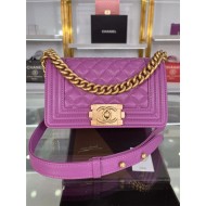 SMALL BOY Chanel HANDBAG Grained Calfskin Purple Matt-Gold Metal High