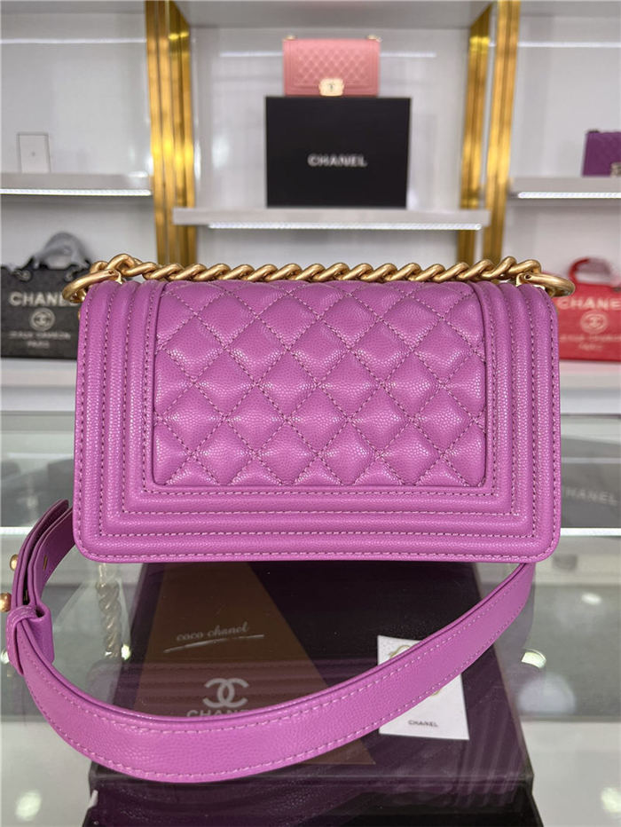 SMALL BOY Chanel HANDBAG Grained Calfskin Purple Matt-Gold Metal High