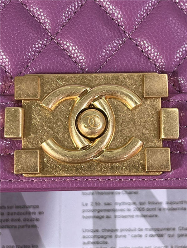 SMALL BOY Chanel HANDBAG Grained Calfskin Purple Matt-Gold Metal High