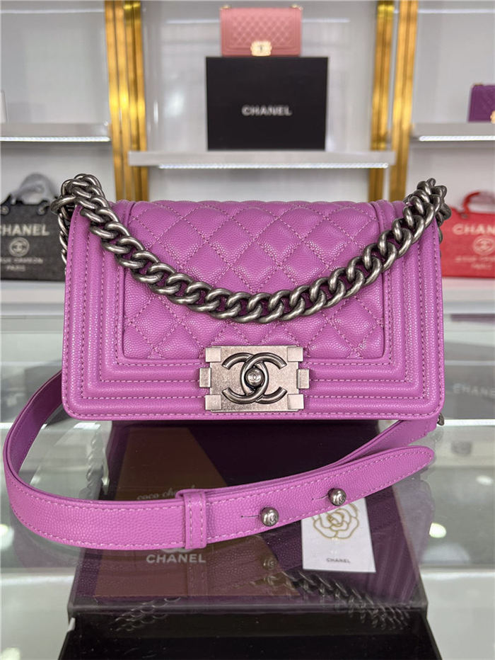 SMALL BOY Chanel HANDBAG Grained Calfskin Purple Anti-Silver Metal High